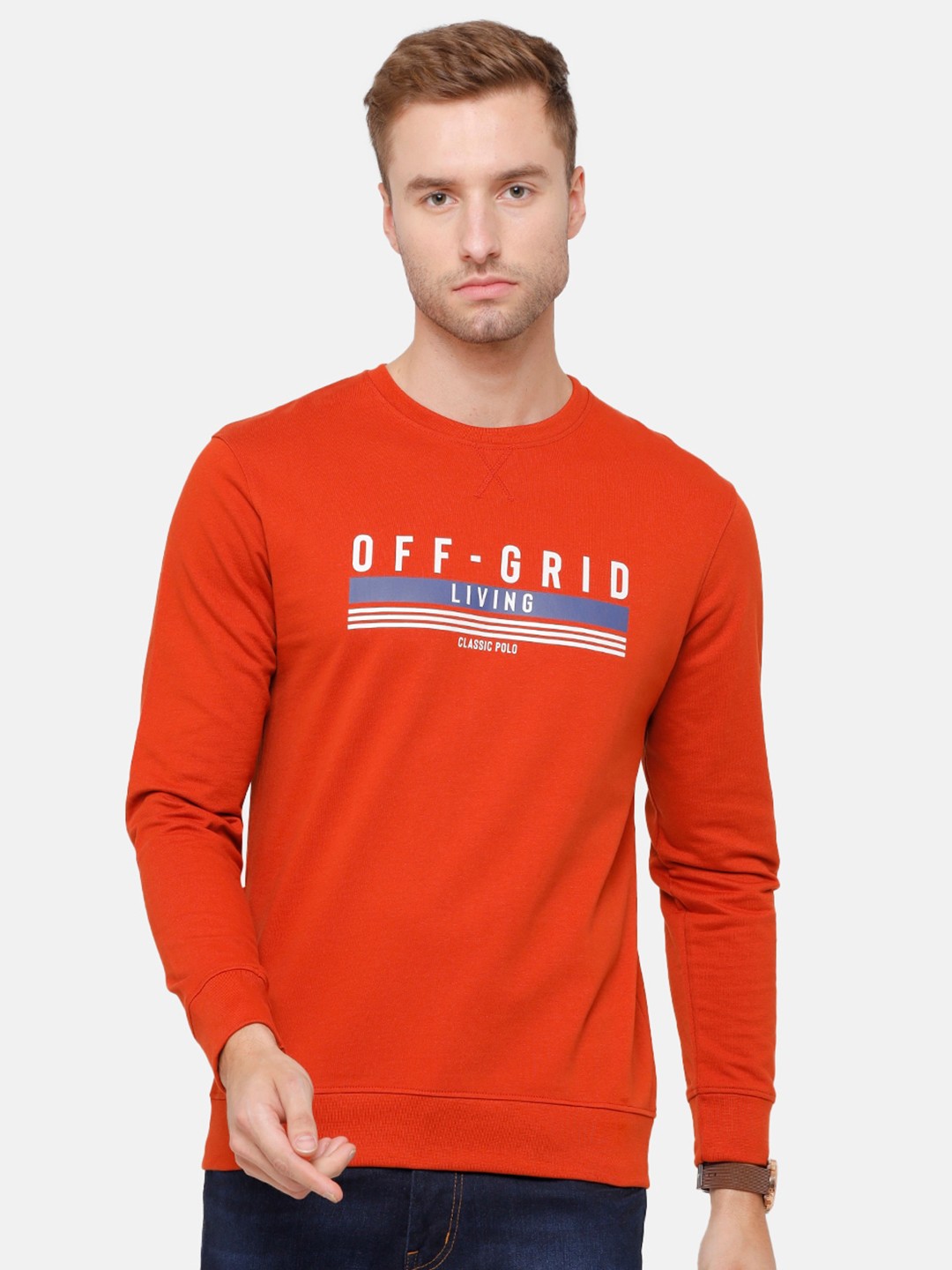 

Classic Polo Men Red & White Printed Pure Cotton Sweatshirt
