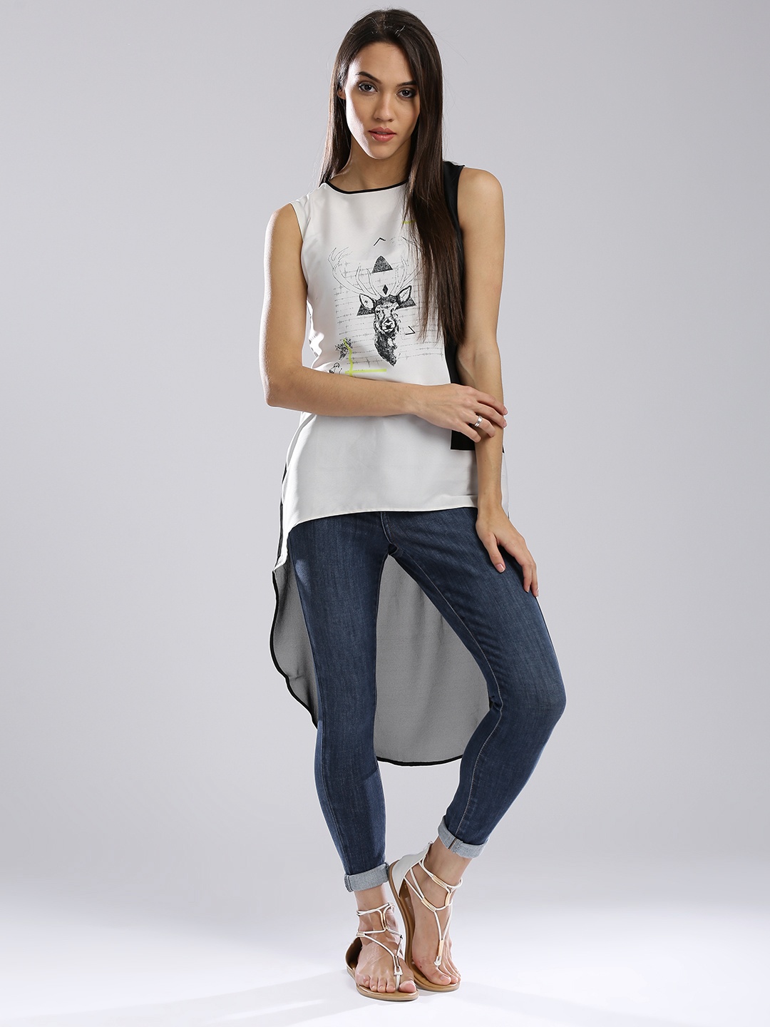 

W Women White Printed High-Low Top