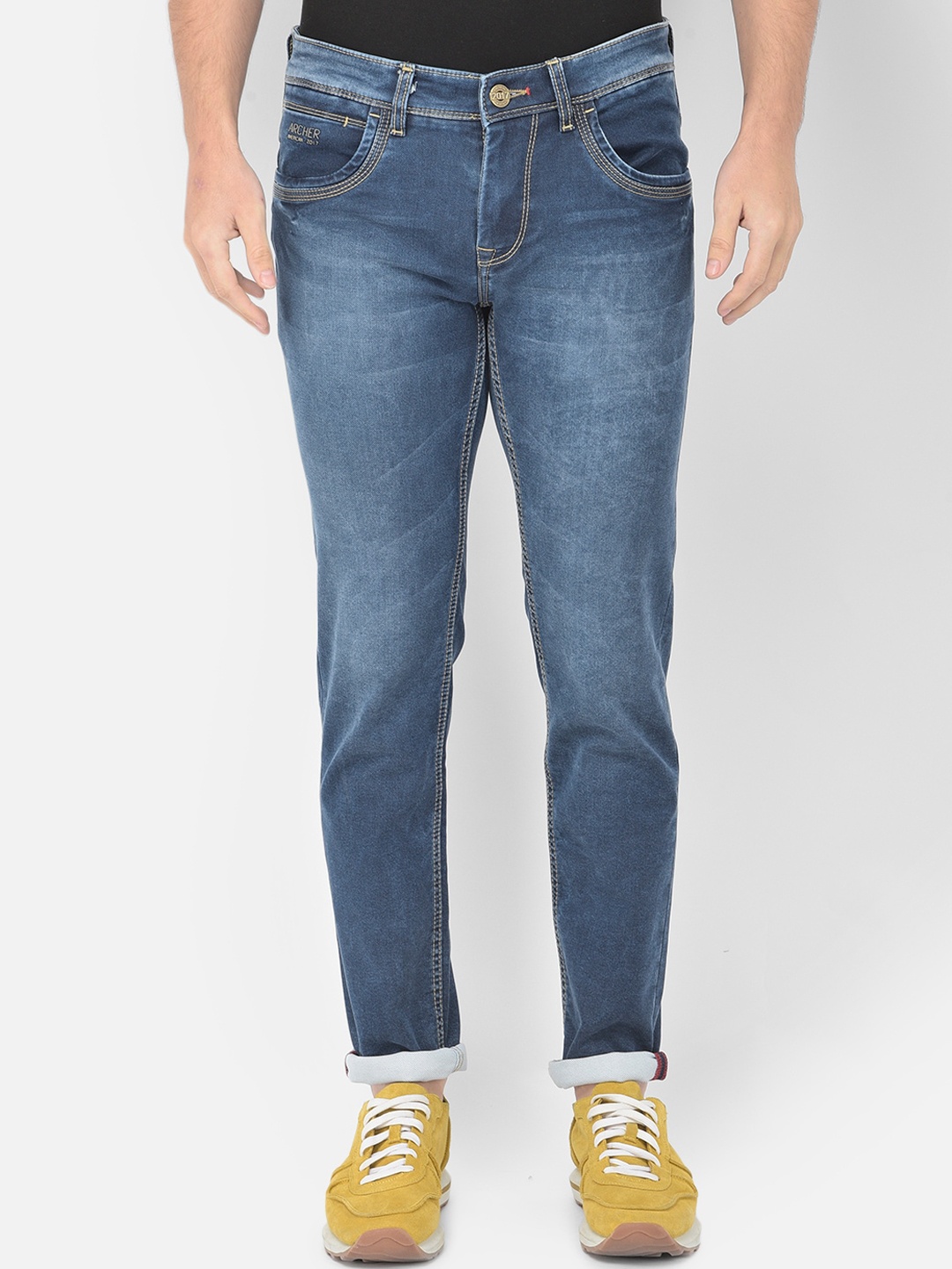 

American Archer Men Blue Smart Skinny Fit Low-Rise Heavy Fade Stretchable Jeans