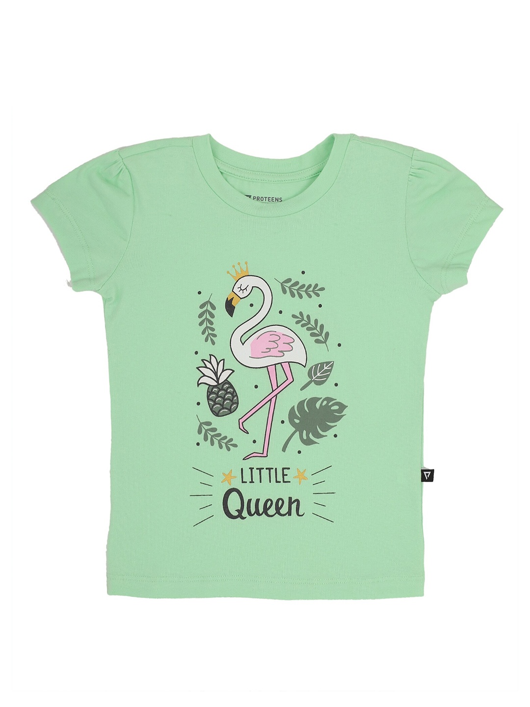 

PROTEENS Girls Green & White Printed Tropical Cotton T-shirt