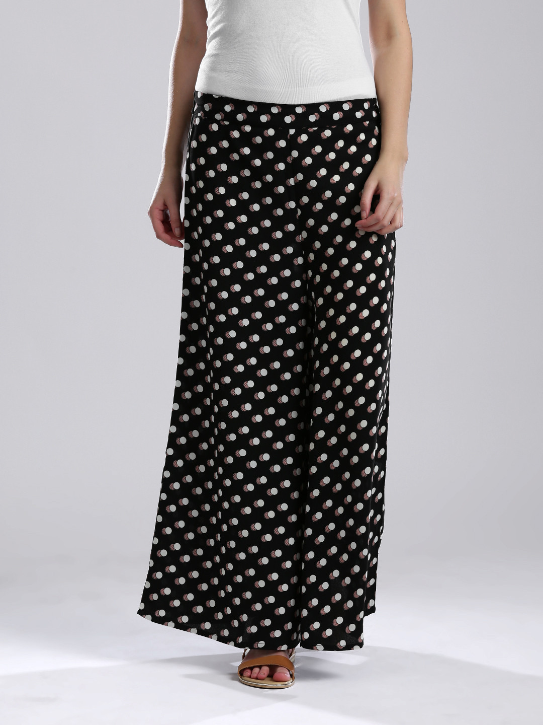 

W Women Black Polka Dot Print Palazzo Trousers
