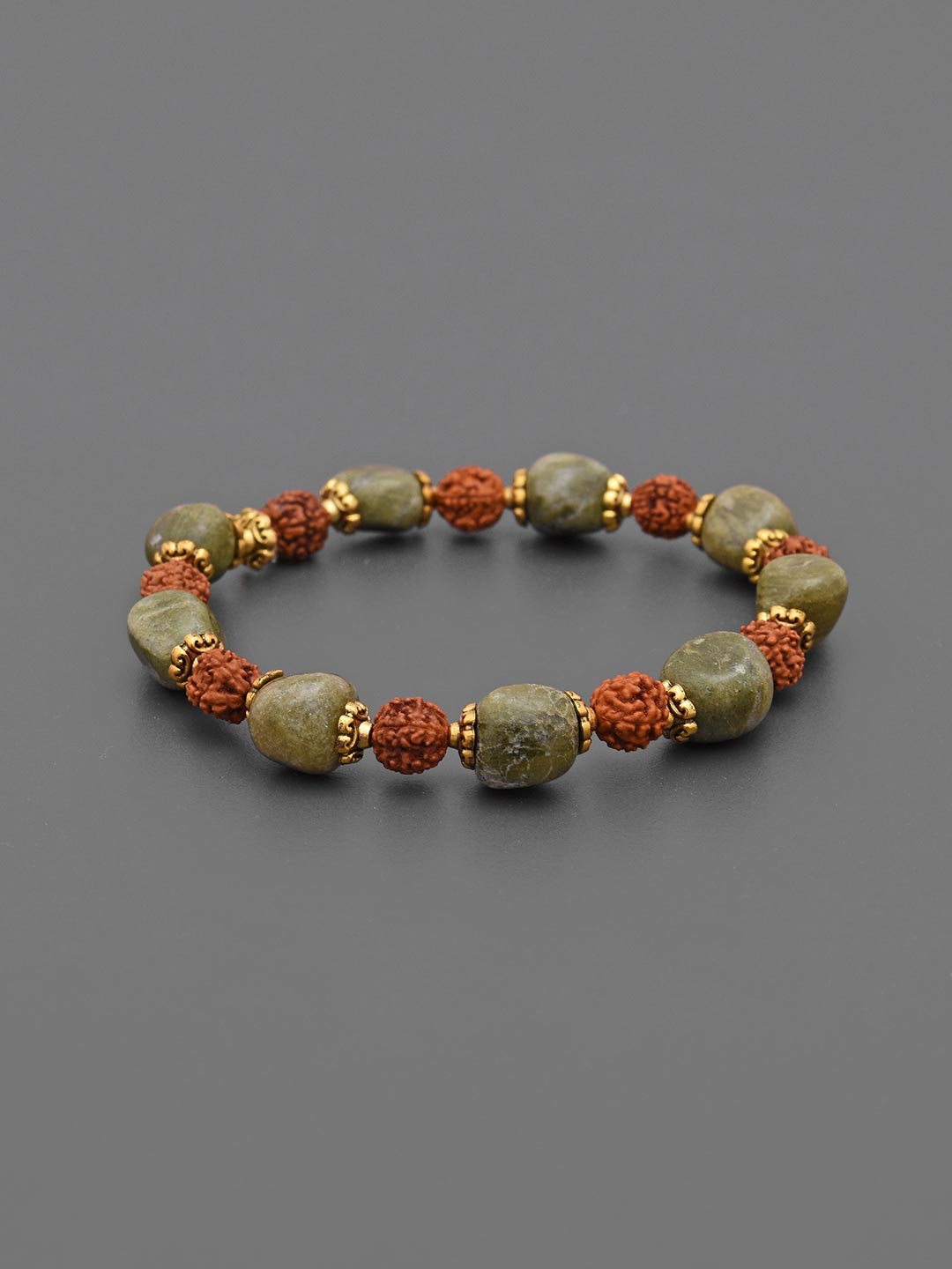 

Tistabene Men Brown & Gold-Toned Beads & Rudraksha Handcrafted Bracelet