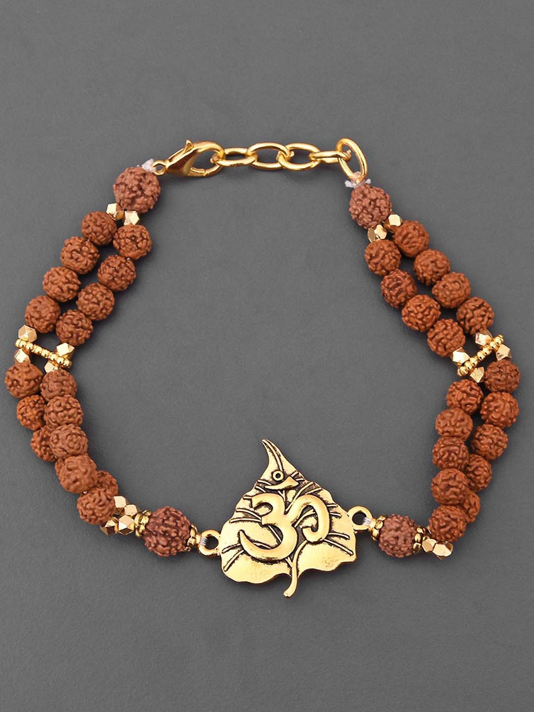 

Tistabene Men Gold-Toned & Brown Gold-Plated Rudraksha Charm Bracelet