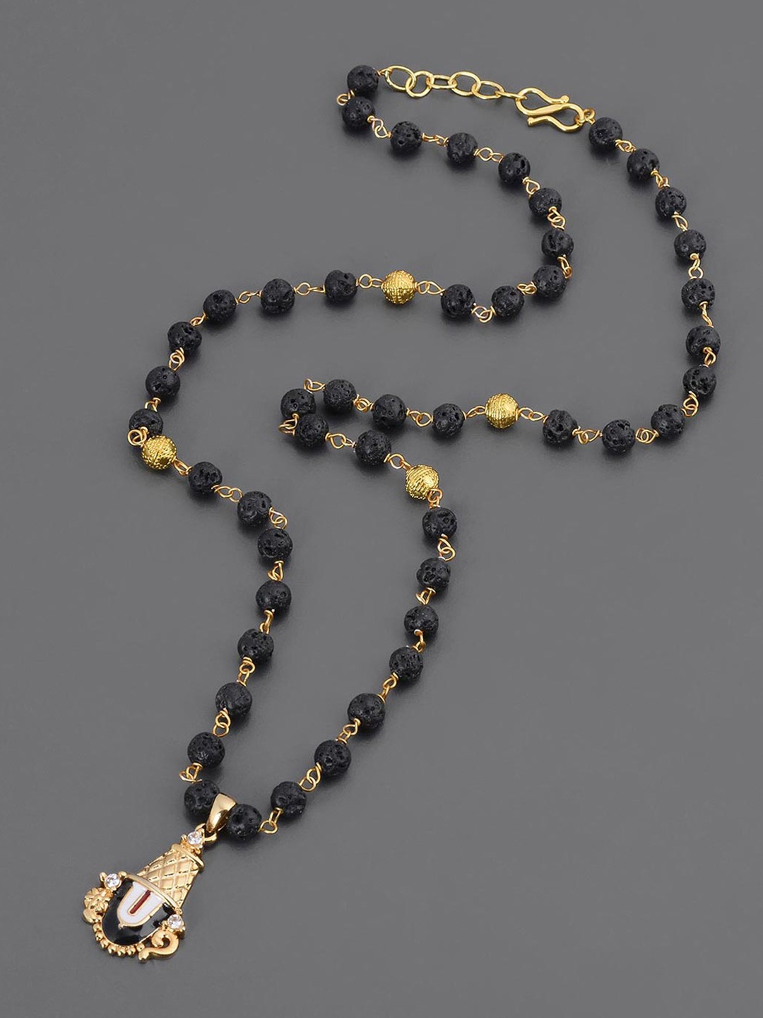 

Tistabene Men Gold-Plated & Black Beaded Religious Tirupati Balaji Pendant
