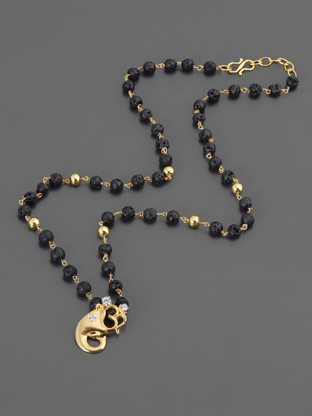 

Tistabene Men Gold-Plated Black Beaded Ganpati Omkar Pendant