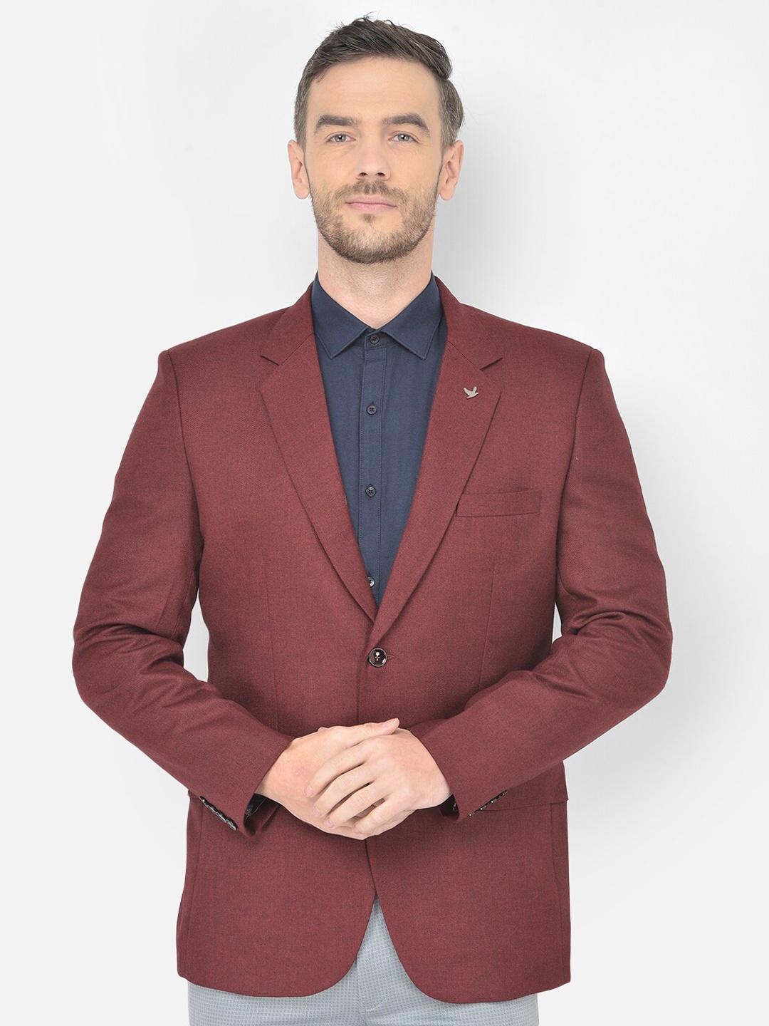 

Canary London Men Maroon Solid Single-Breasted Slim-Fit Casual Blazer