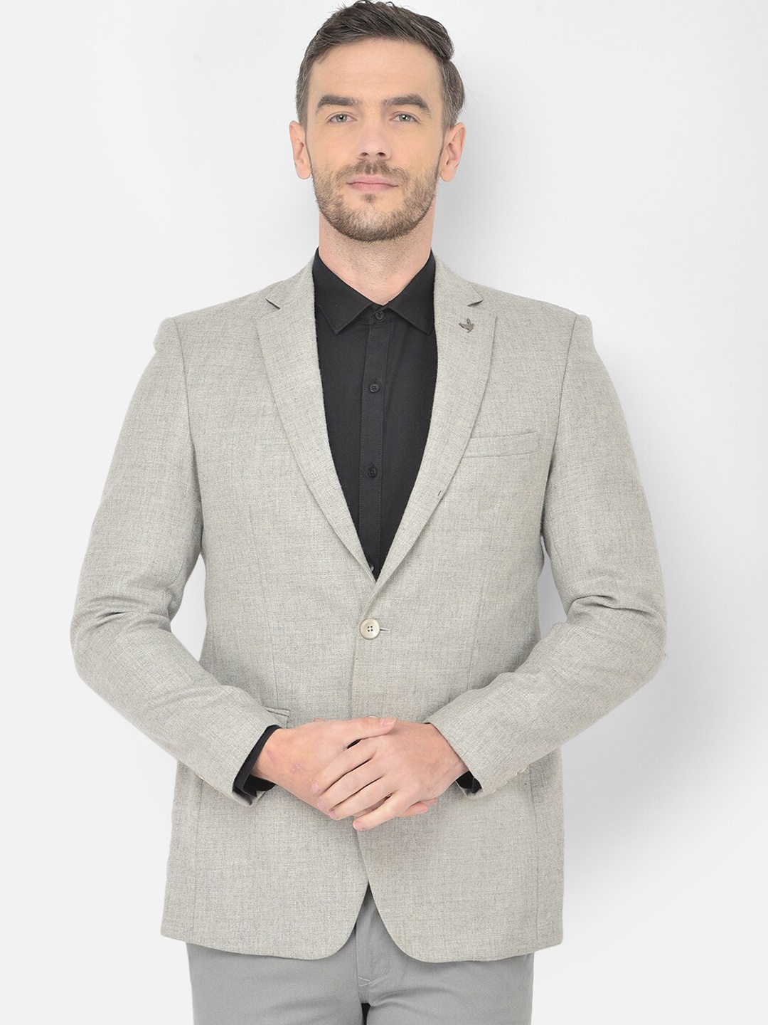 

Canary London Men Grey Solid Slim-Fit Single-Breasted Blazer