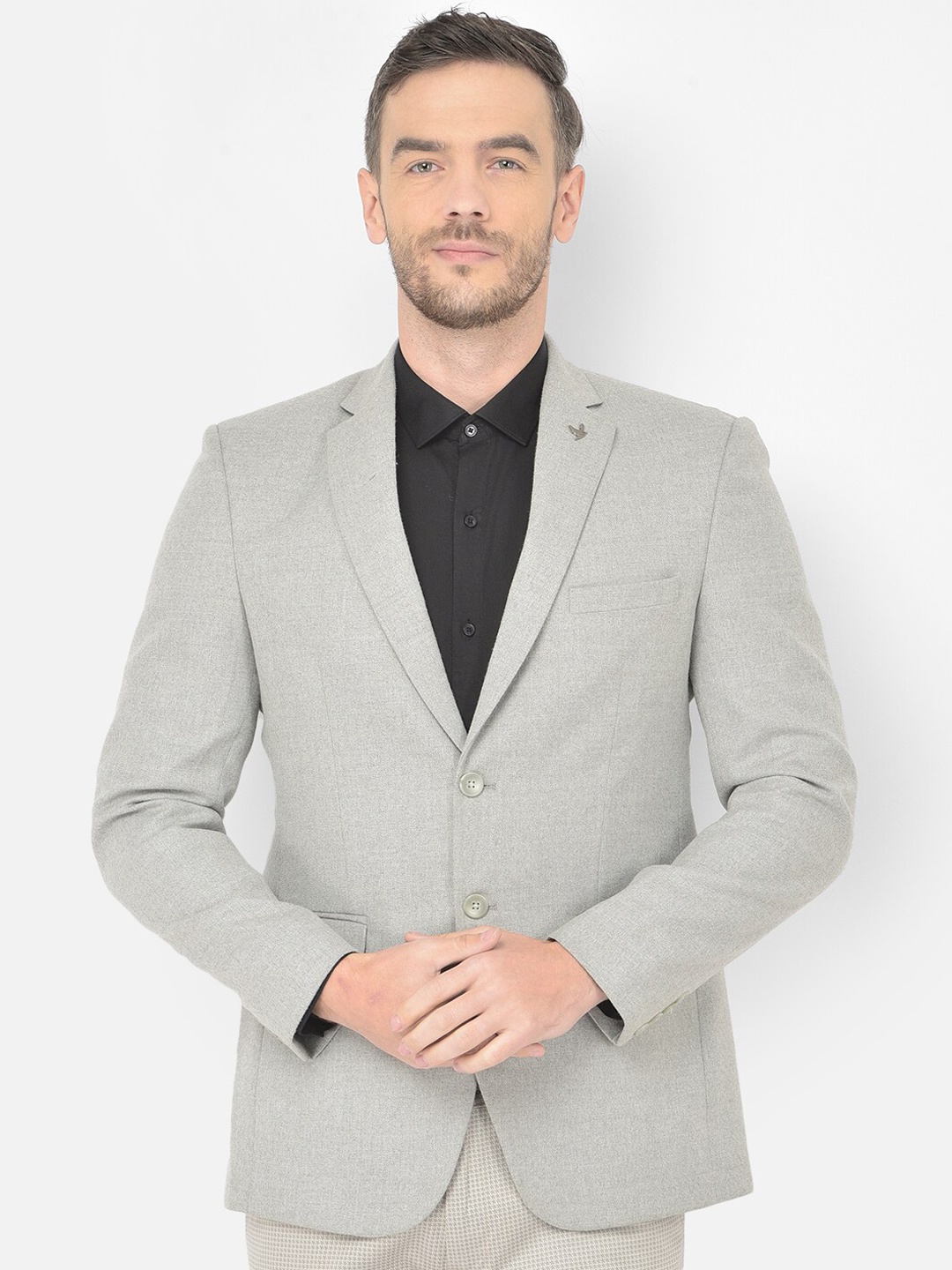 

Canary London Men Grey Solid Slim-Fit Single-Breasted Casual Blazer