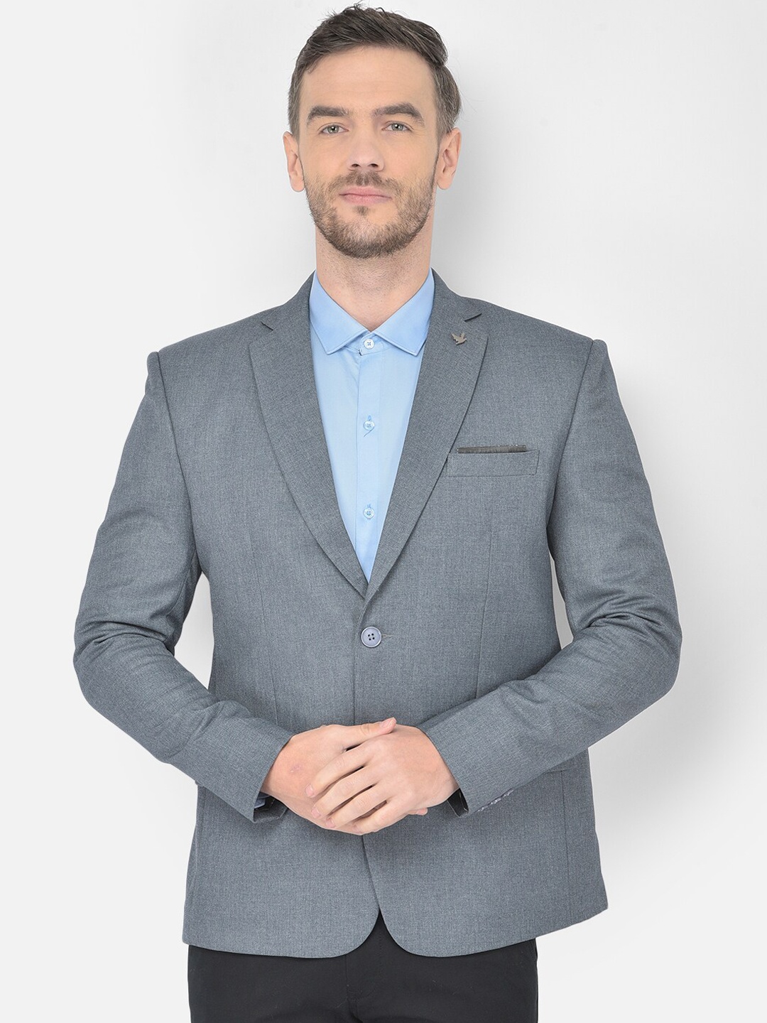 

Canary London Men Grey Solid Slim-Fit Single-Breasted Casual Blazer