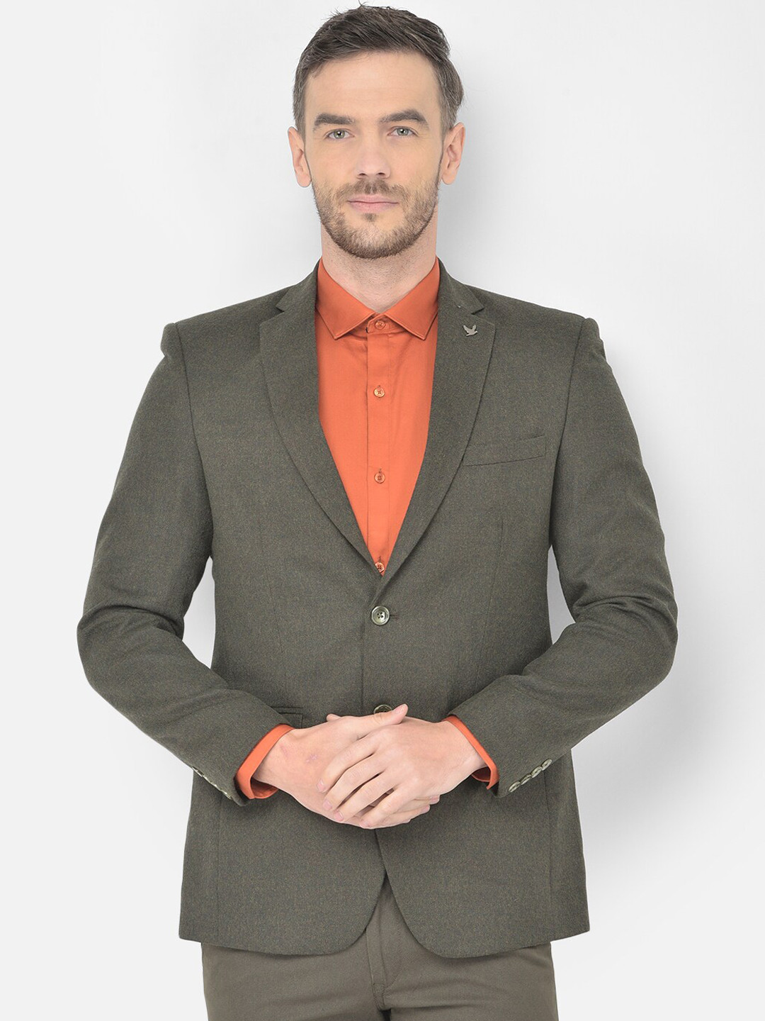 

Canary London Men Olive Solid Slim-Fit Single Breasted Casual Blazer