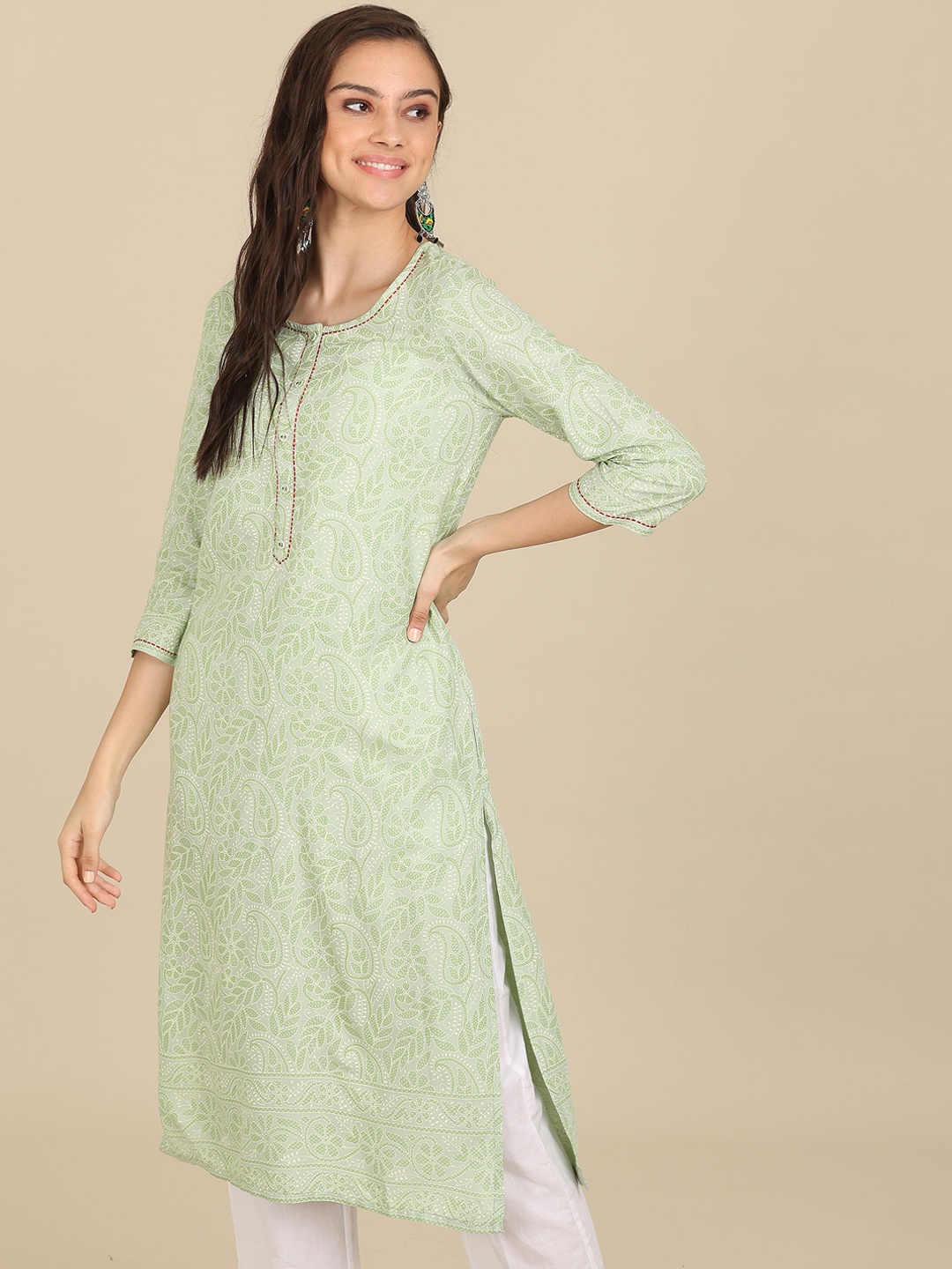 

Karigari Women Green Embroidered Kurta