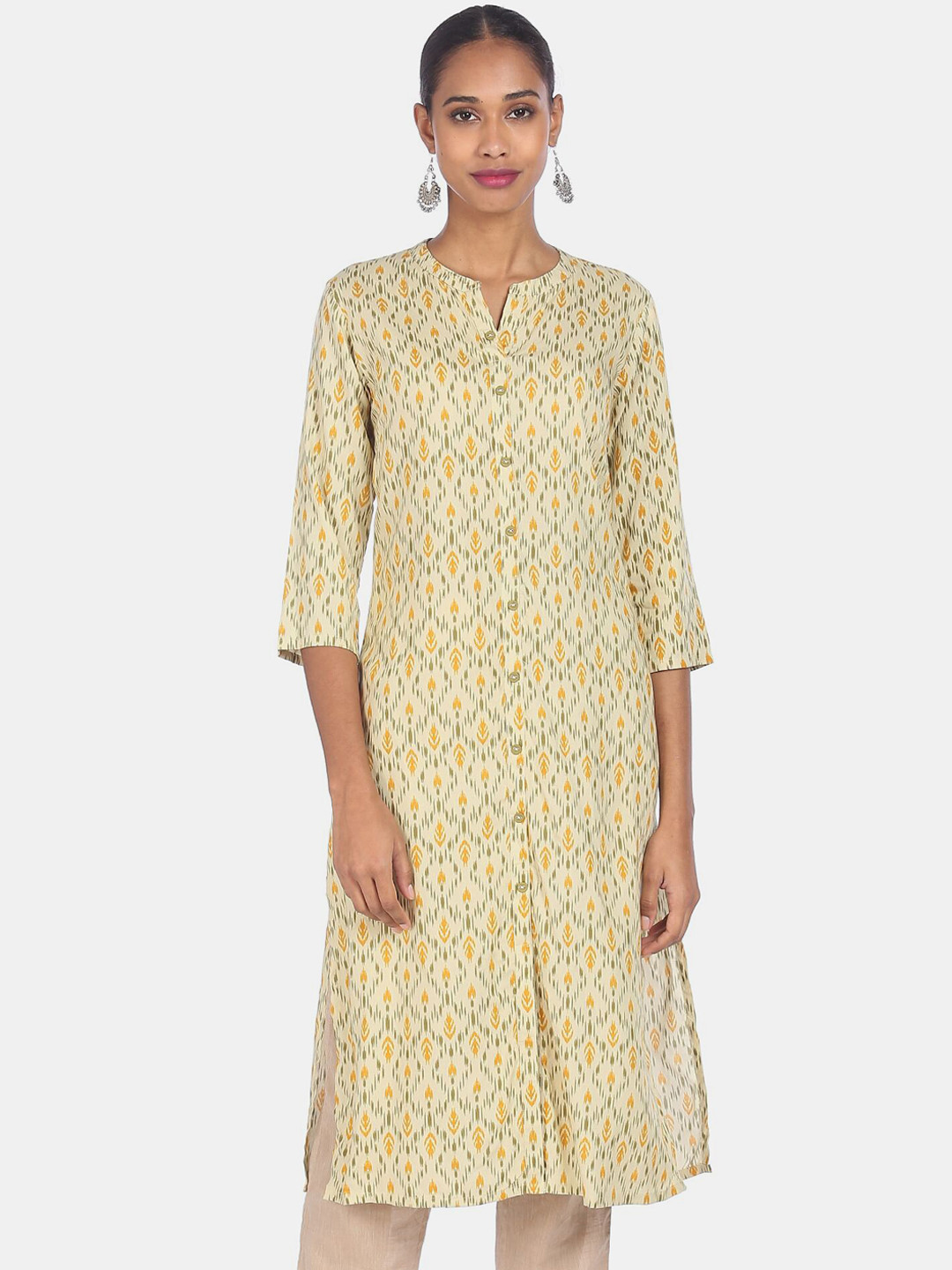 

Karigari Women Beige Ethnic Motifs Printed Kurta