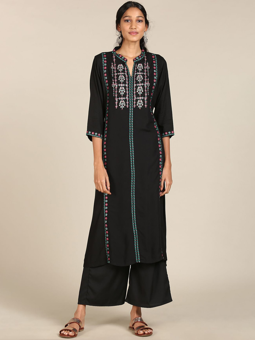 

Karigari Women Black Ethnic Motifs Yoke Design Kurta
