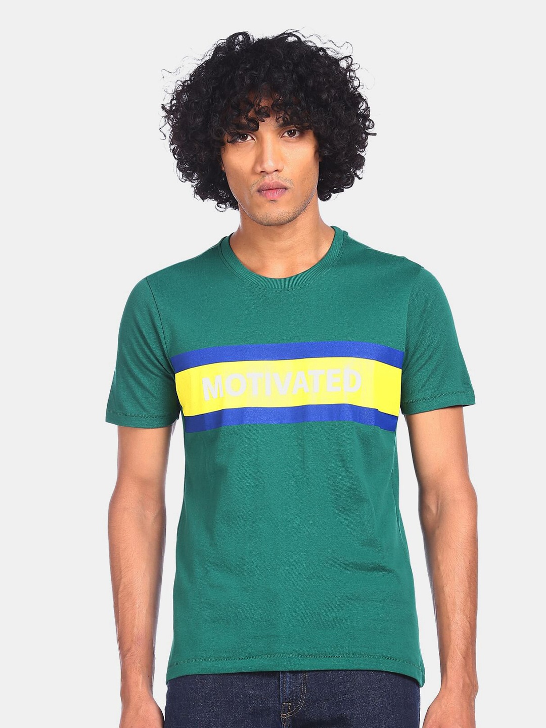 

Colt Men Green & Yellow Typography Printed Pure Cotton T-shirt