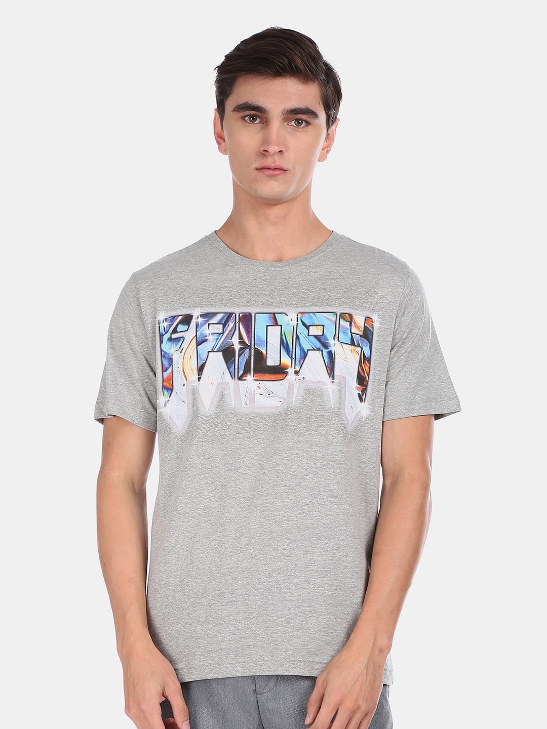

Colt Men Grey Typography Printed T-shirt