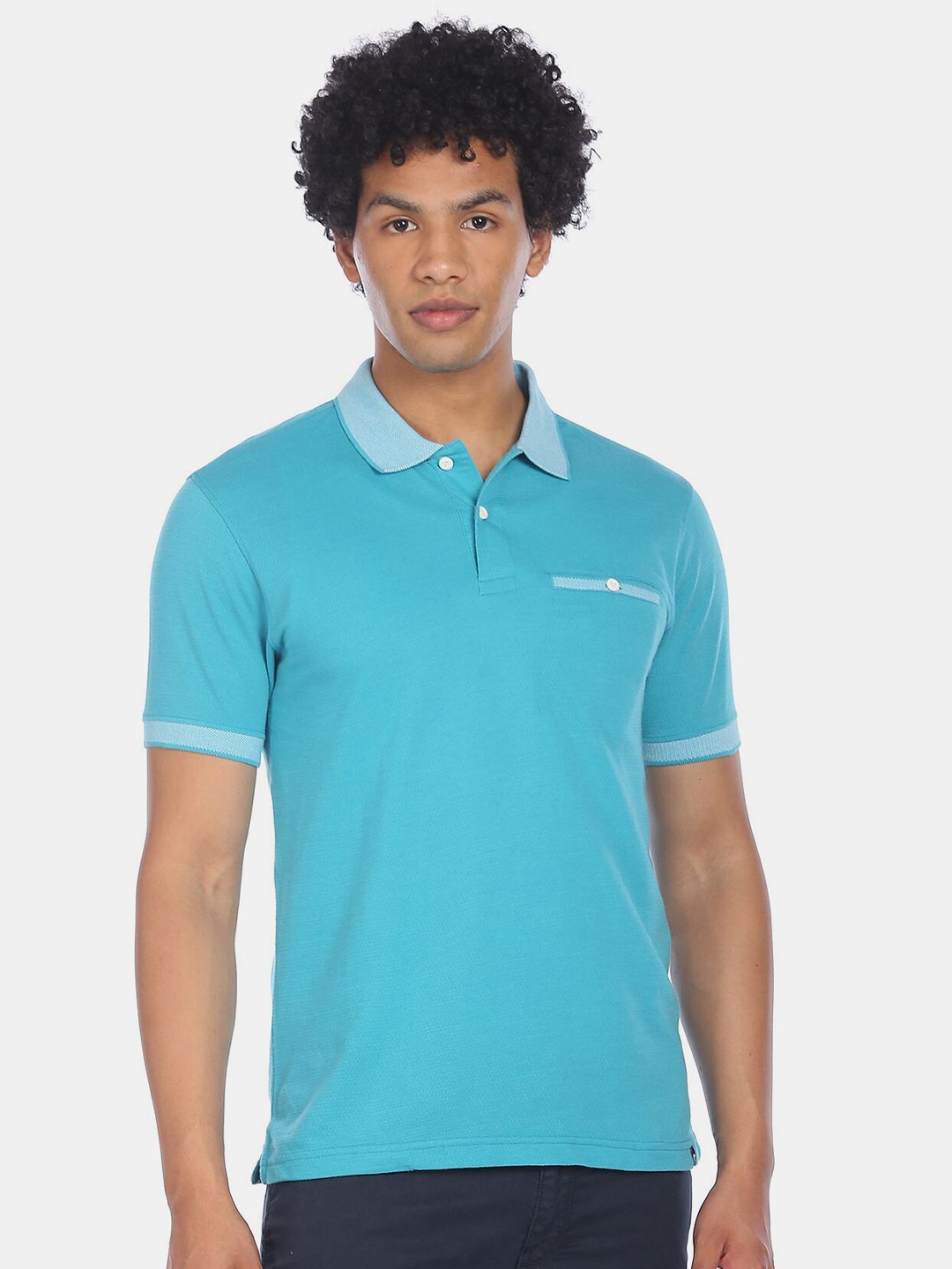 

Ruggers Men Blue Polo Collar T-shirt