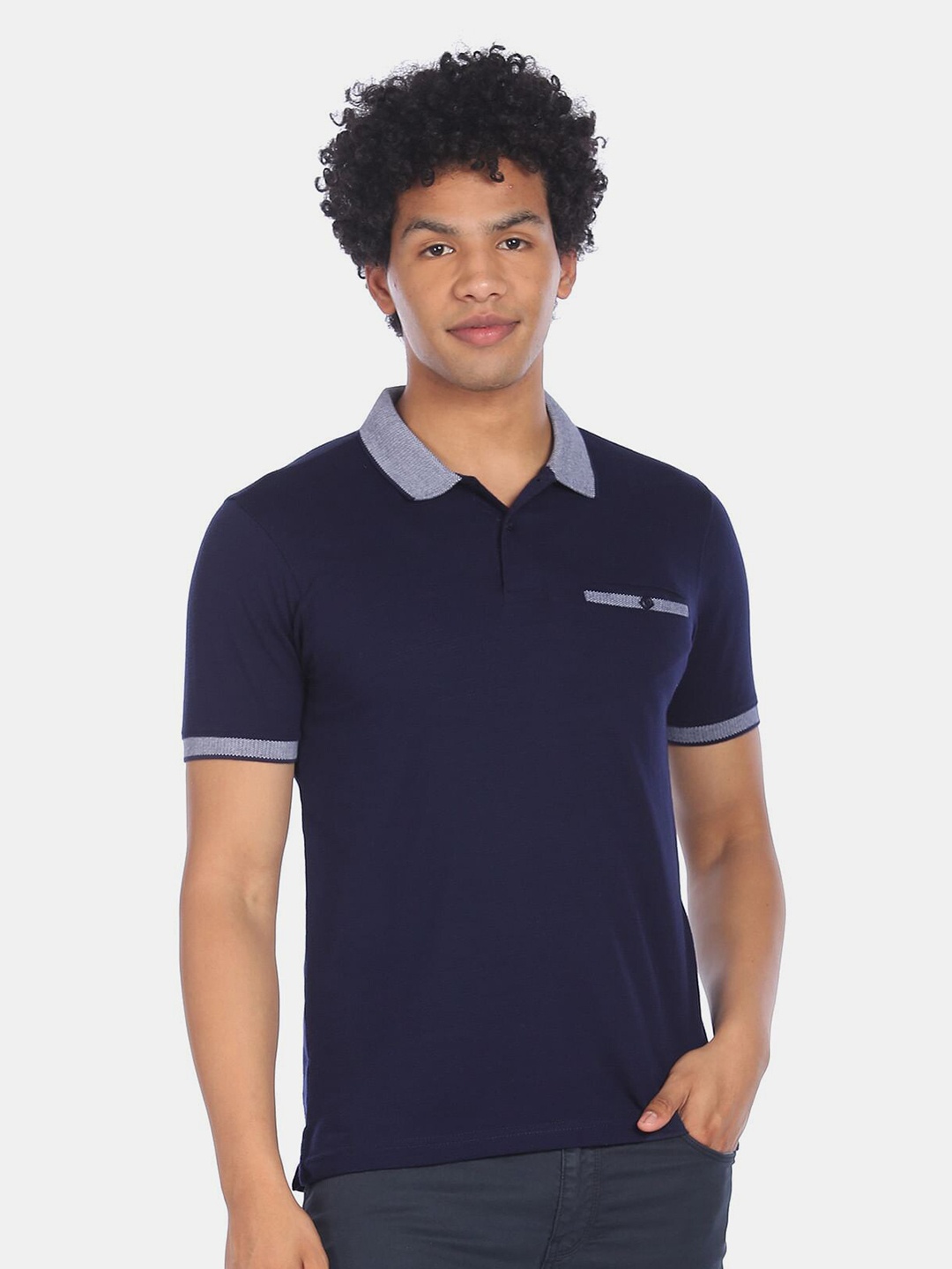

Ruggers Men Blue Polo Collar Pockets T-shirt