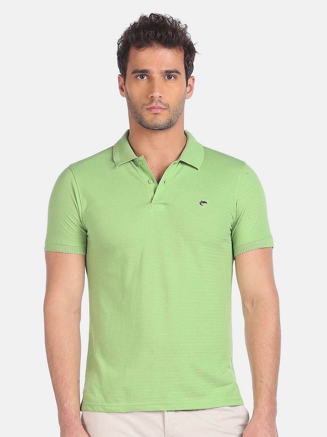 

Ruggers Men Green Self-Design Polo Collar Regular Sleeves Regular Fit T-shirt