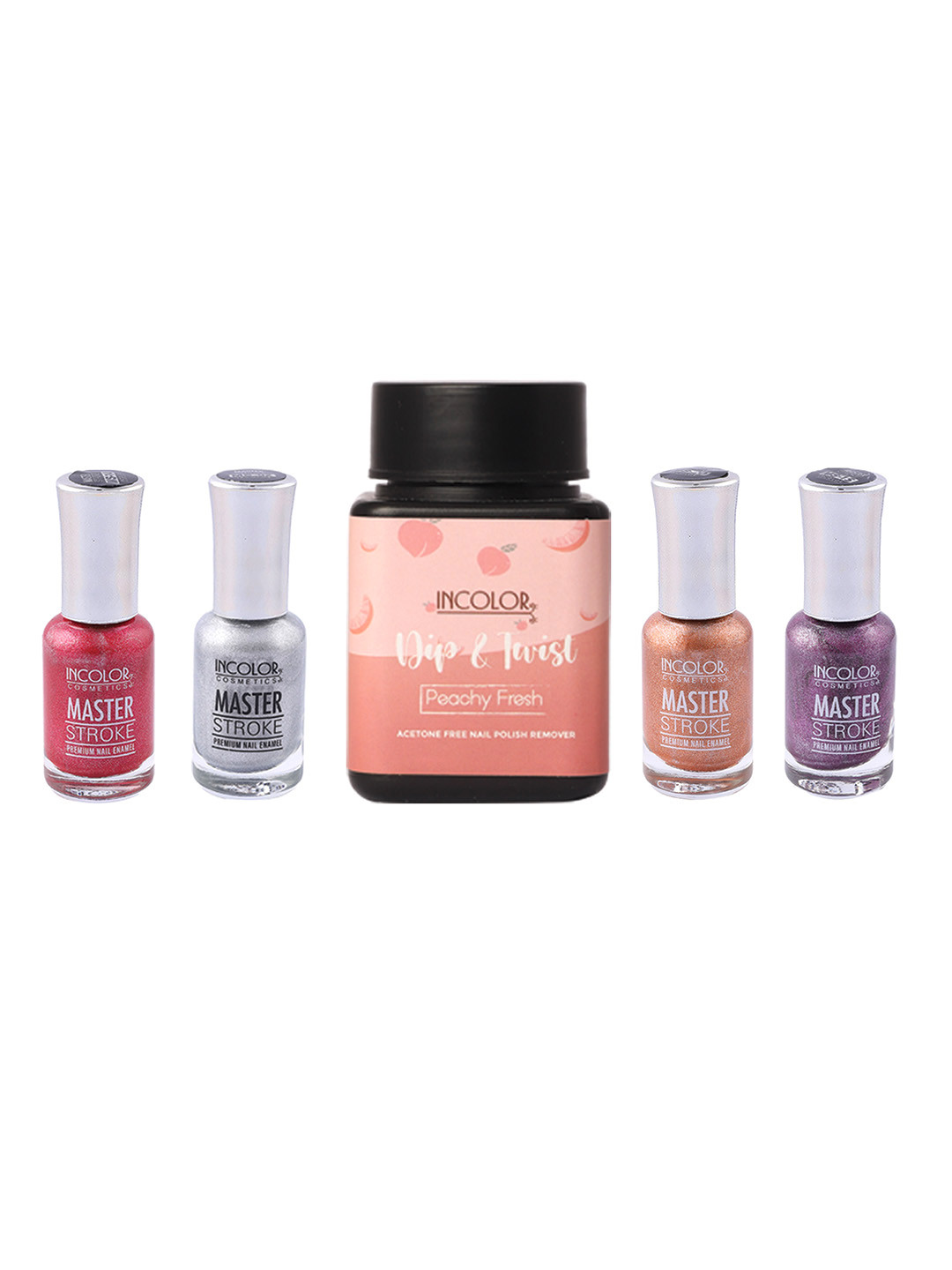 

INCOLOR Set of 5 Master Stroke Sugar Matte Nail Polish & Dip & Twist Nail Polish Remover, Multi