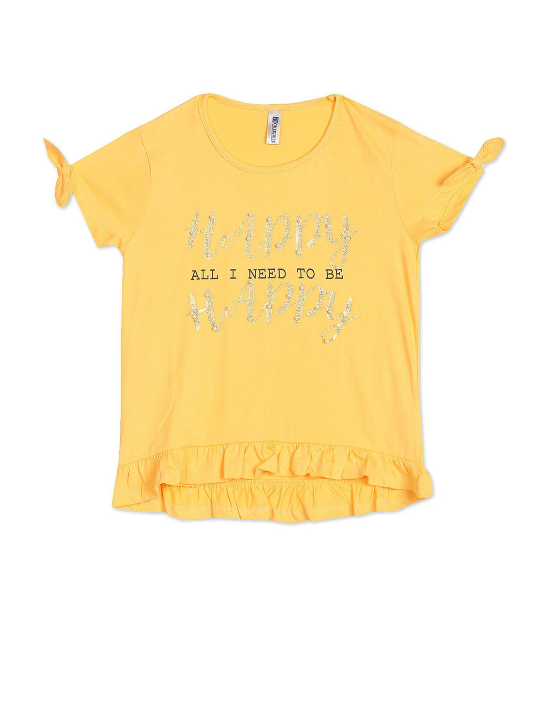 

Cherokee Girls Yellow Typography Printed T-shirt