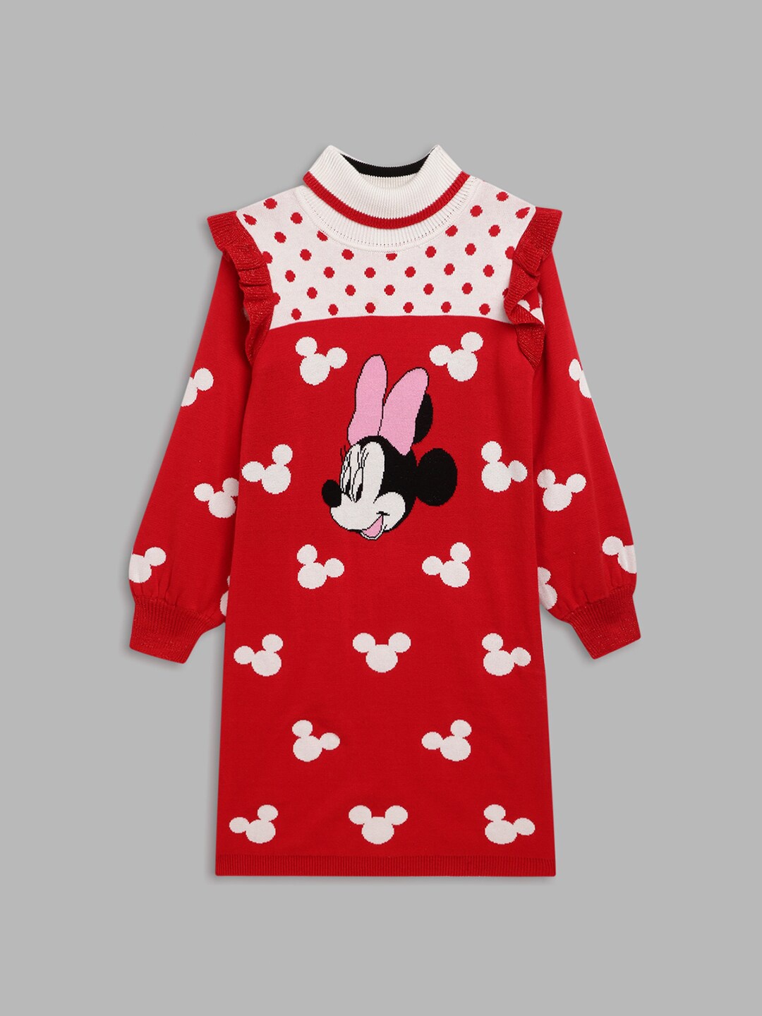 

Blue Giraffe Girls Red & White Disney Minnie Mouse High Neck Sweater Dress
