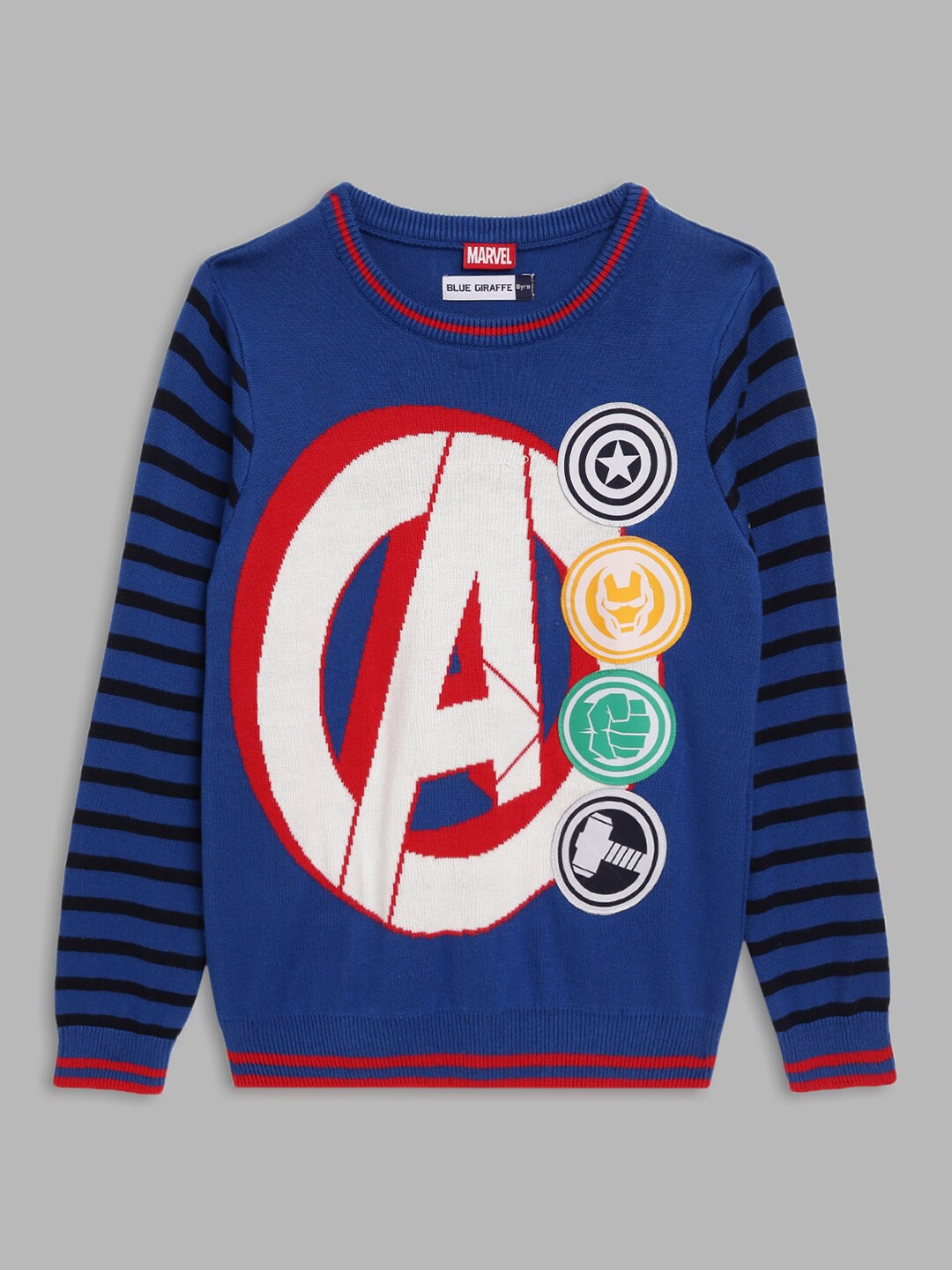 

Blue Giraffe Boys Blue & White Marvel Avengers Printed Pure Cotton Pullover