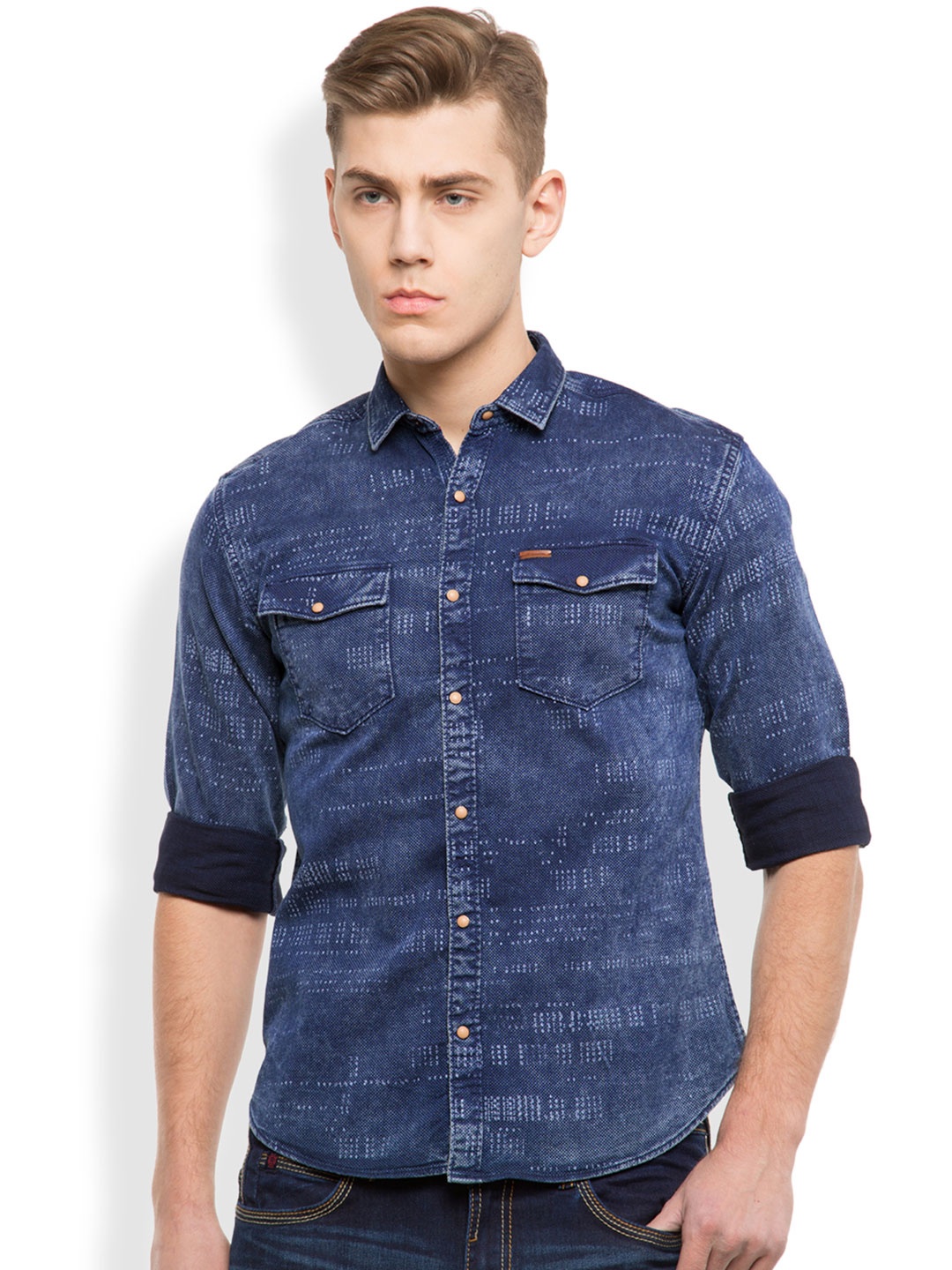 

LOCOMOTIVE Men Blue Slim Fit Printed Casual Shirt