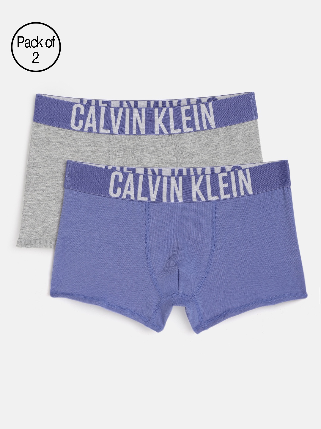

Calvin Klein Underwear Boys Pack of 2 Solid Trunks B7003810SQ, Grey melange