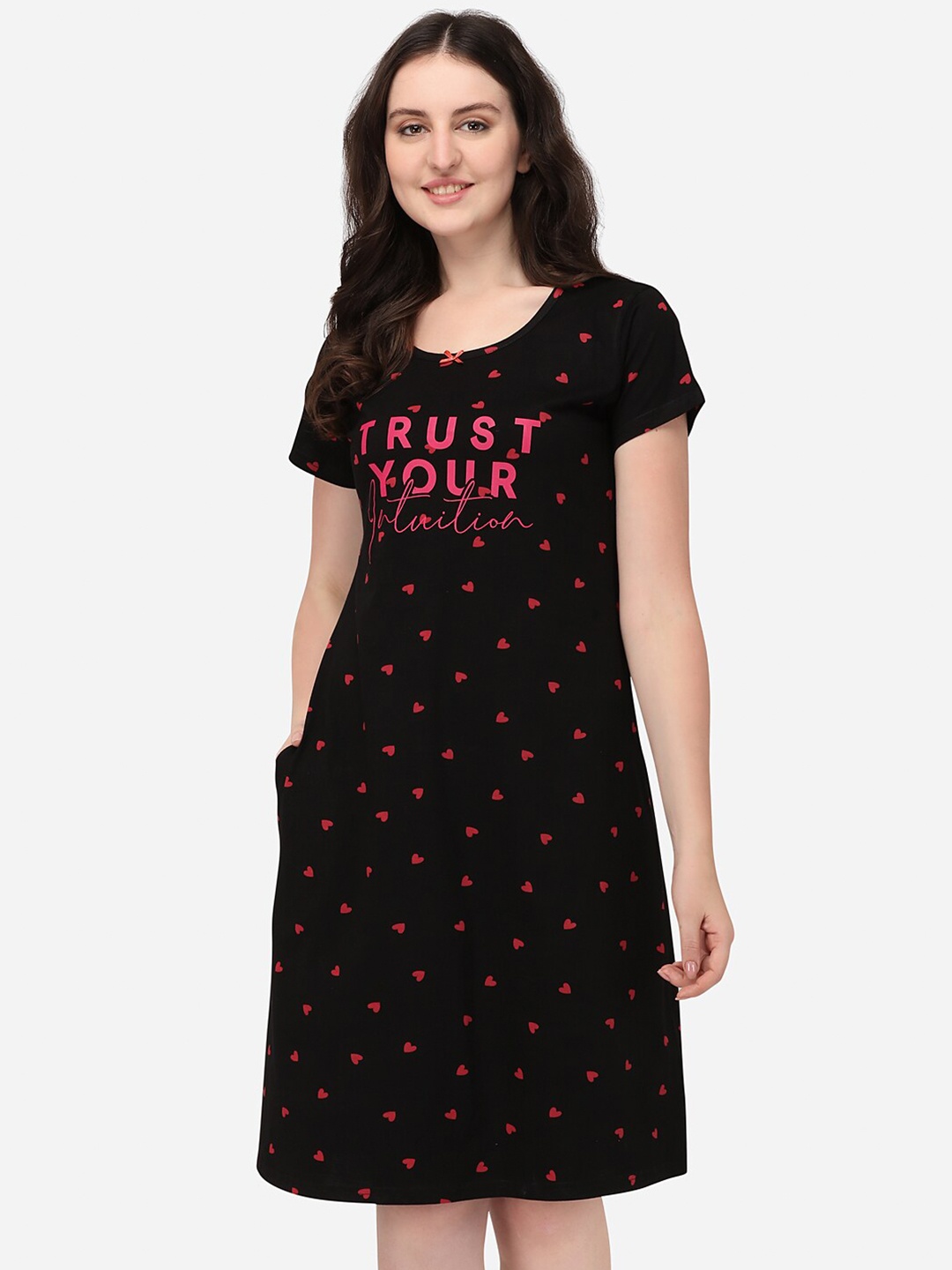 

Lenissa Black Printed Pure Cotton Nightdress