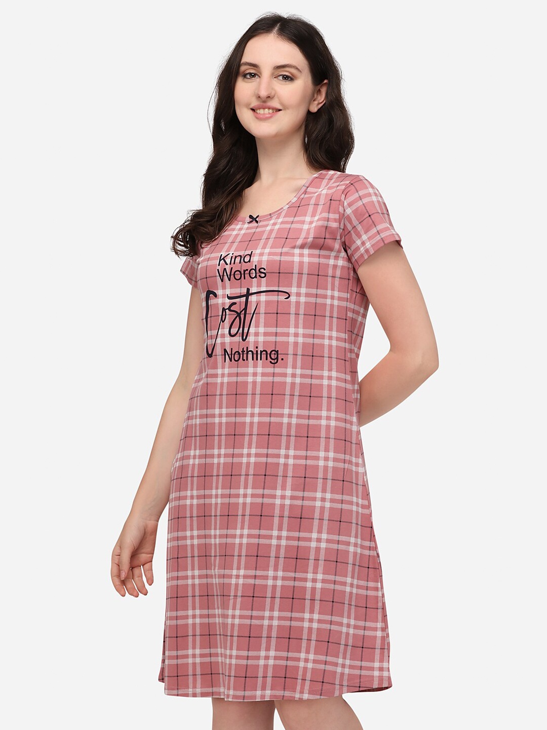 

Lenissa Pink Printed Pure Cotton T-Shirt Nightdress