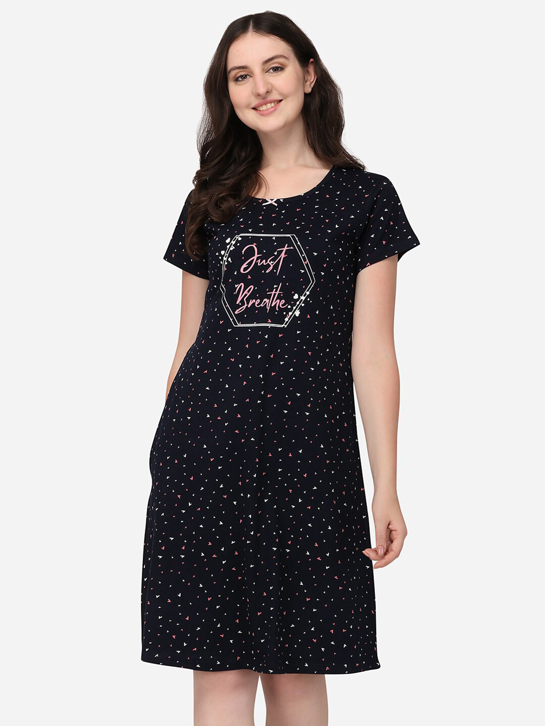 

Lenissa Navy Blue Printed Pure Cotton Nightdress