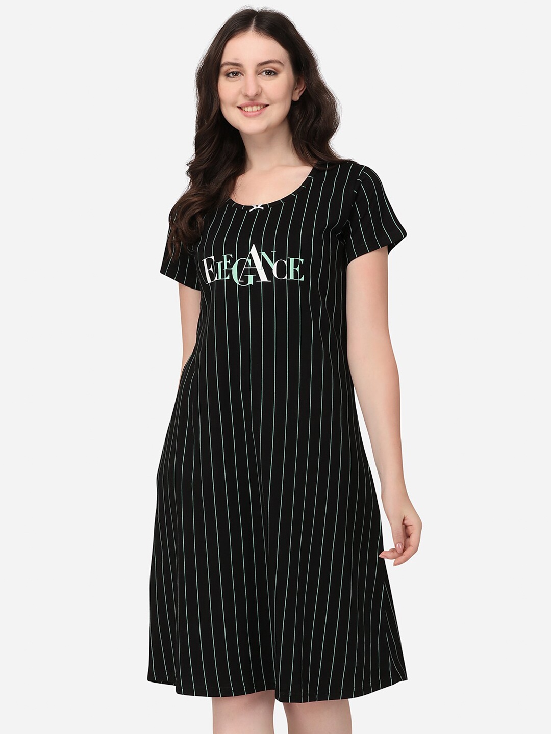 

Lenissa Black Striped Pure Cotton T-Shirt Nightdress