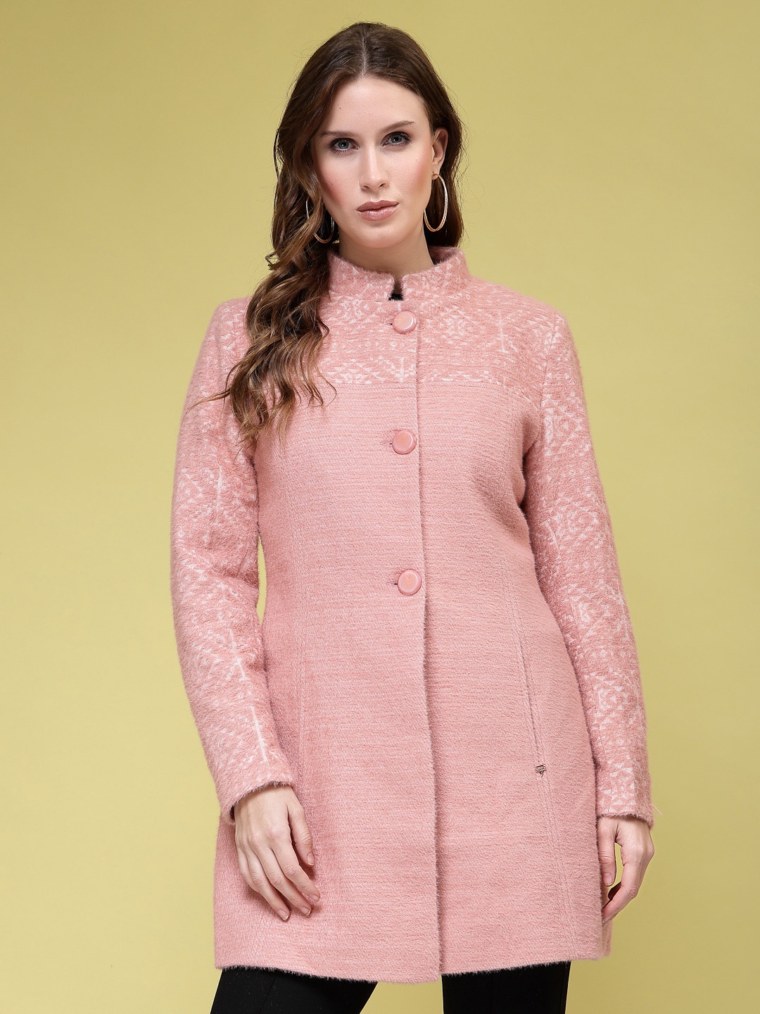 

Juelle Women Pink Self Design Single-Breasted Trench Coat