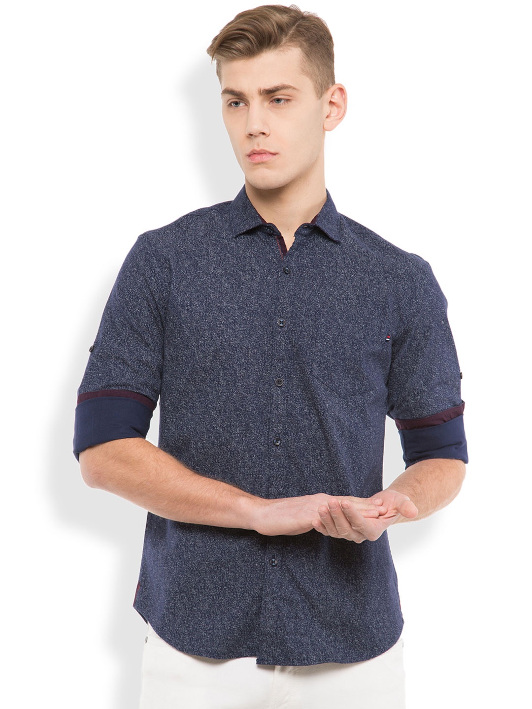 

LOCOMOTIVE Men Navy Slim Fit Casual Shirt, Navy blue