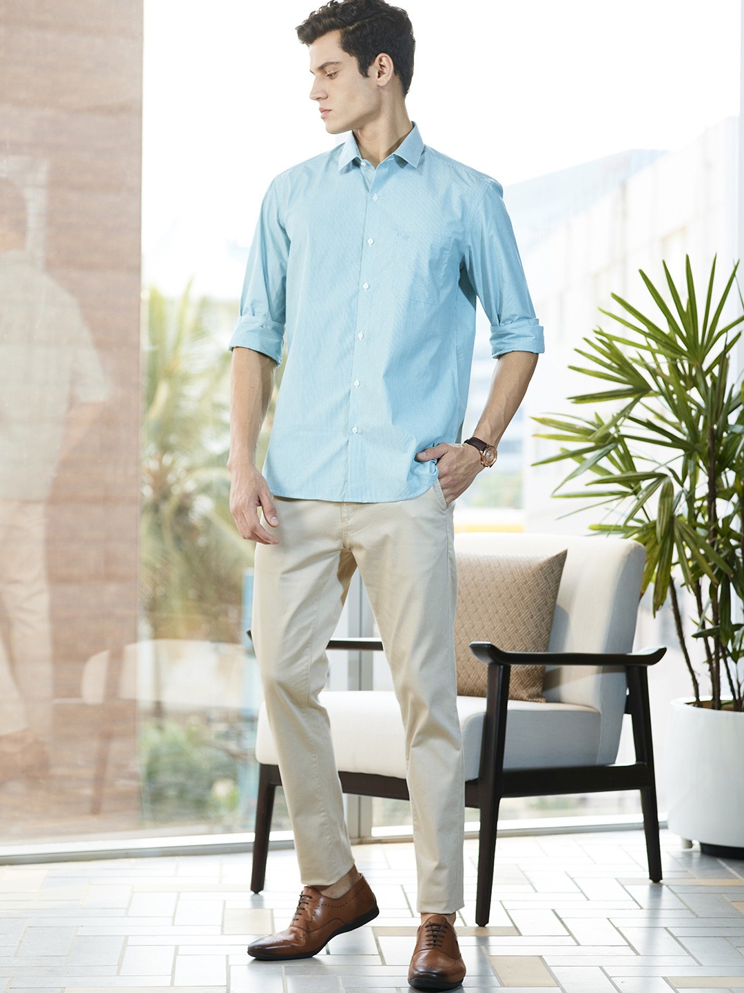 

U S Polo Assn Men Cream-Coloured Textured Austin Trim Fit Trousers