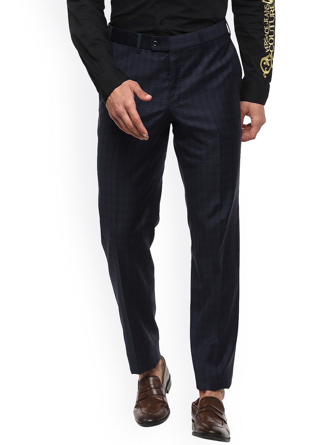 

Hiltl Men Navy Blue & Black Checked Cotton Trousers