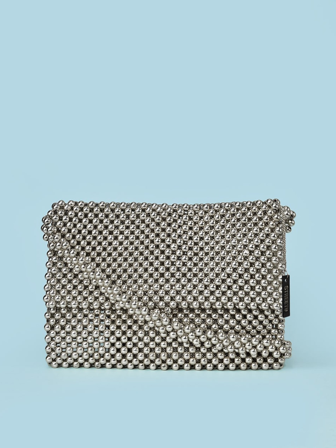

STREET 9 Silver-Toned Beaded Structured Sling Bag