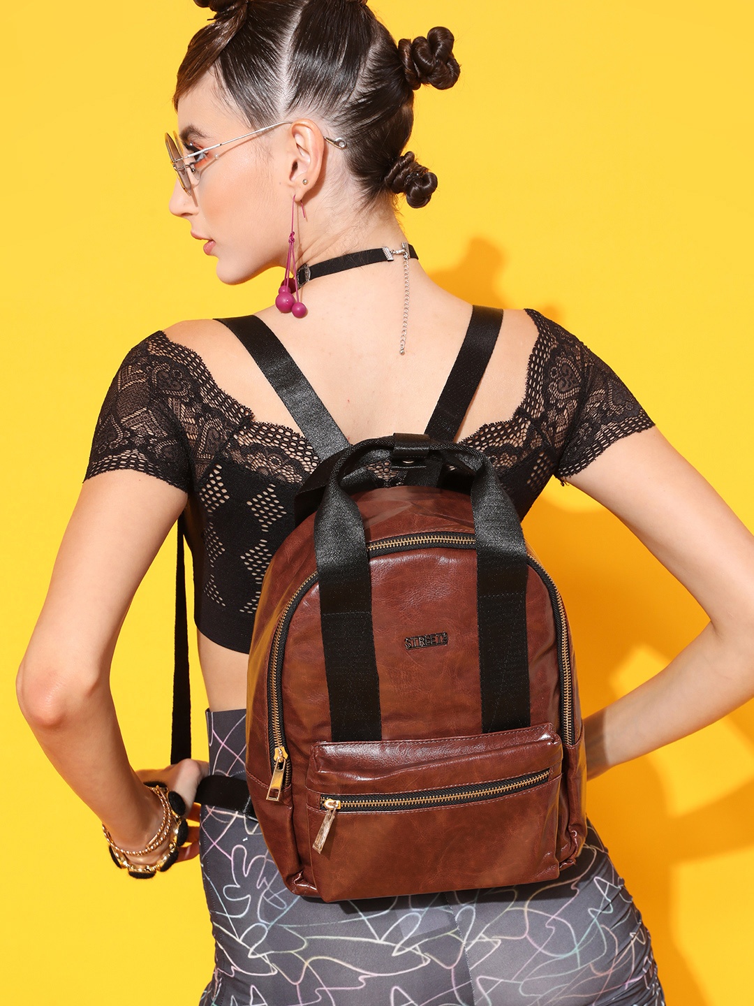 

STREET 9 Women Brown Contrast Detail Backpack