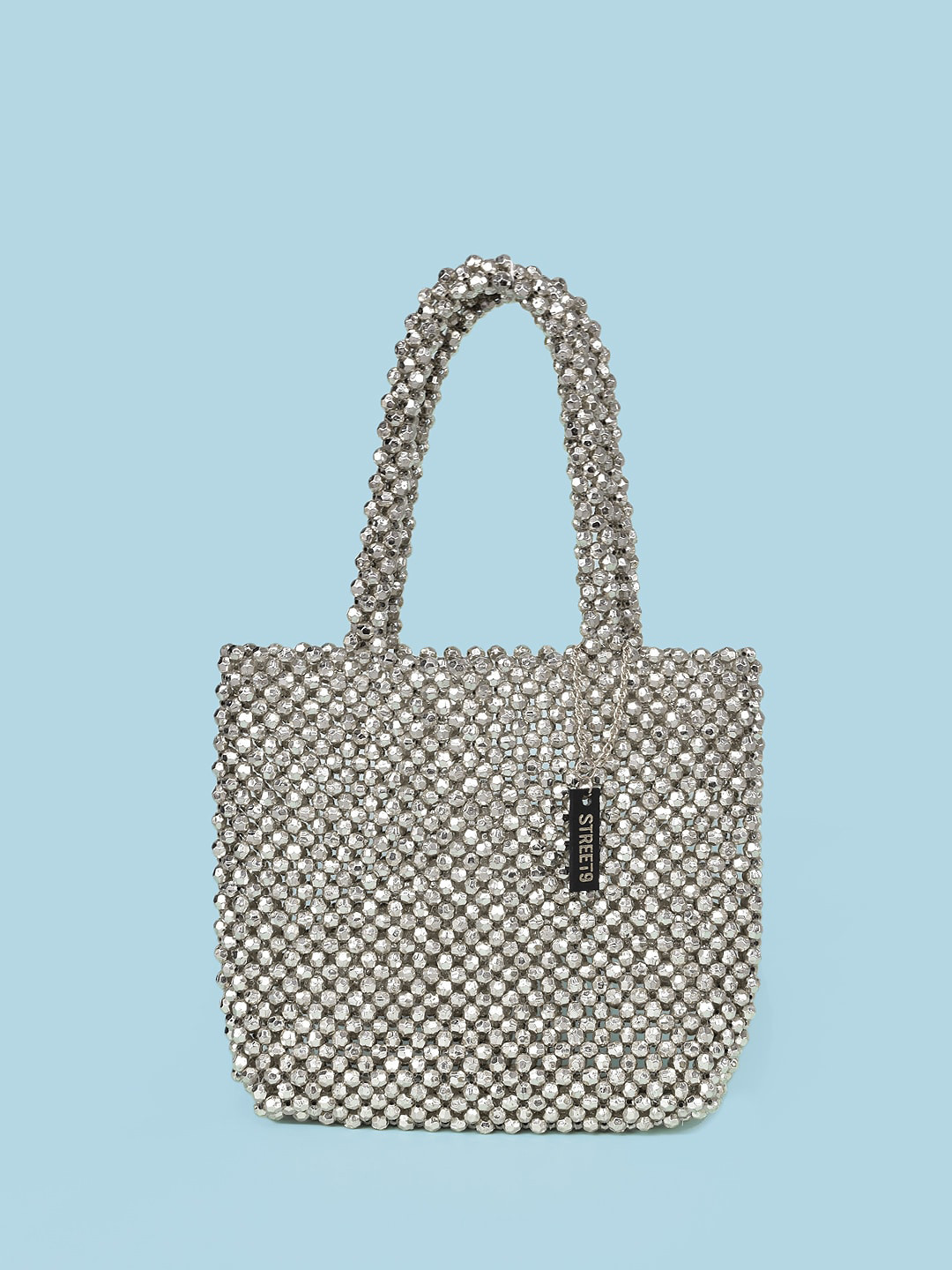 

STREET 9 Silver-Toned Beaded Shopper Tote Bag