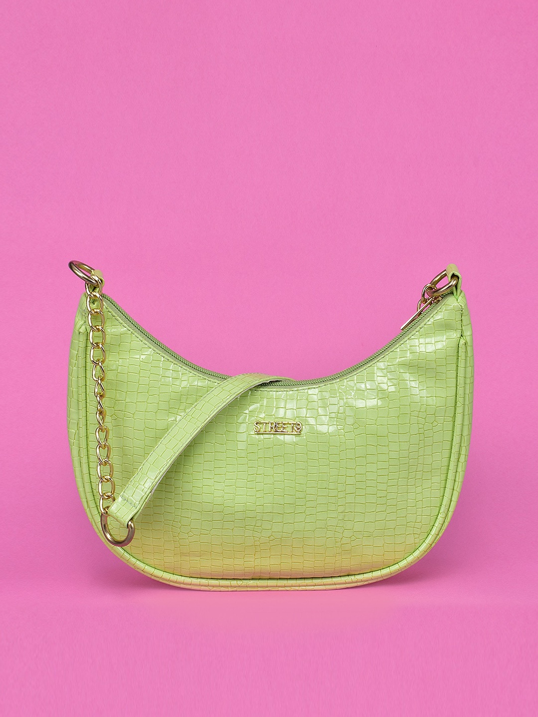 

STREET 9 Lime Green Textured PU Half Moon Hobo Bag