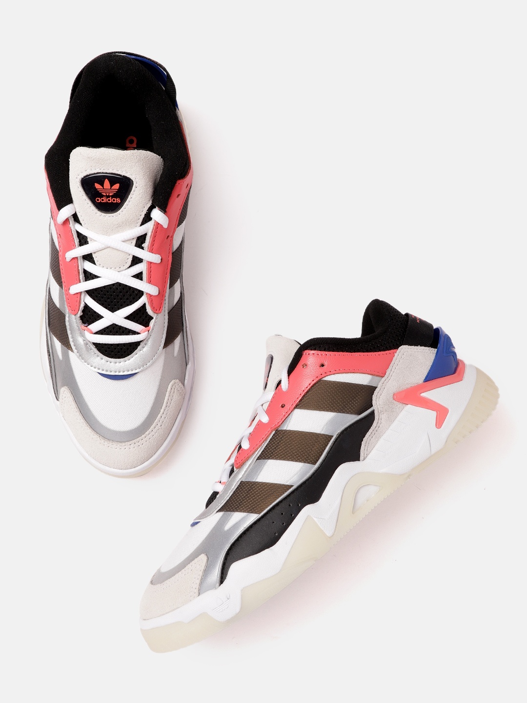 

ADIDAS Originals Men White & Black Striped Niteball II Leather Sneakers Excluding Trims