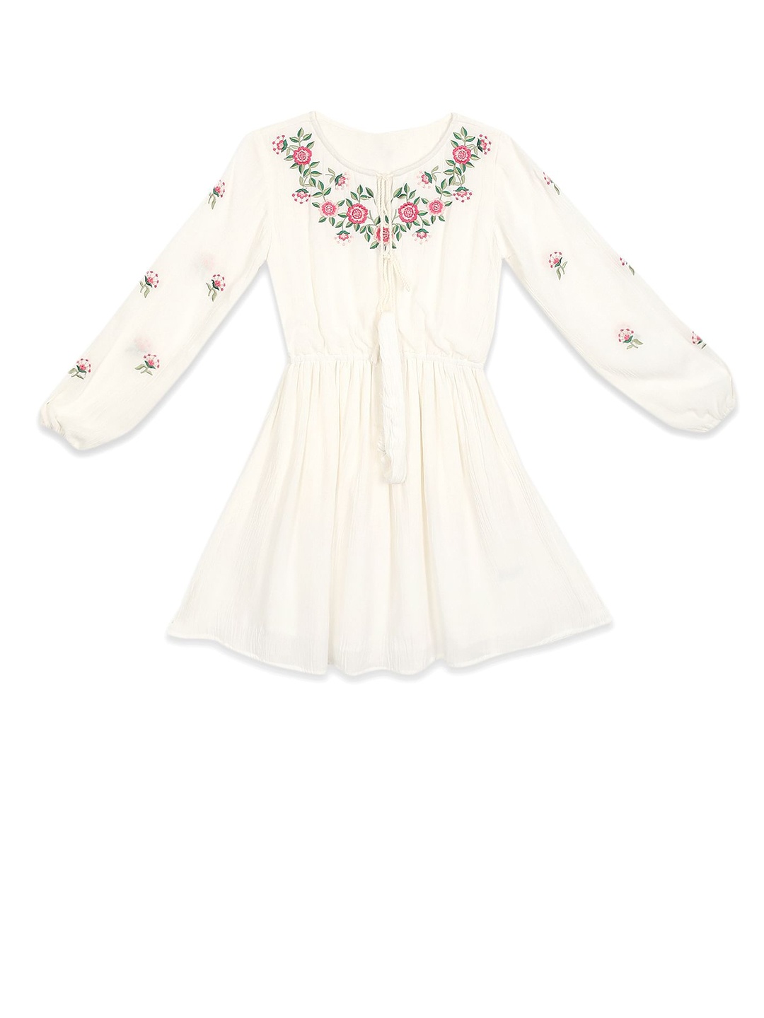 

Cherokee Girls Beige Floral Embroidered Dress