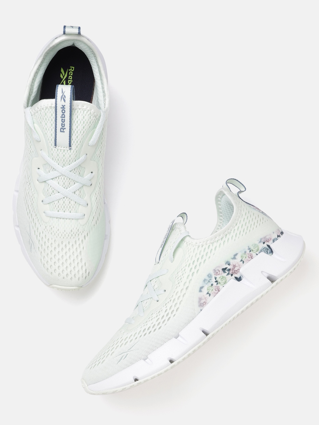 

Reebok Women Sea Green & Pink Floral Print Woven Design Memory Foam Zig Sky Running Shoes