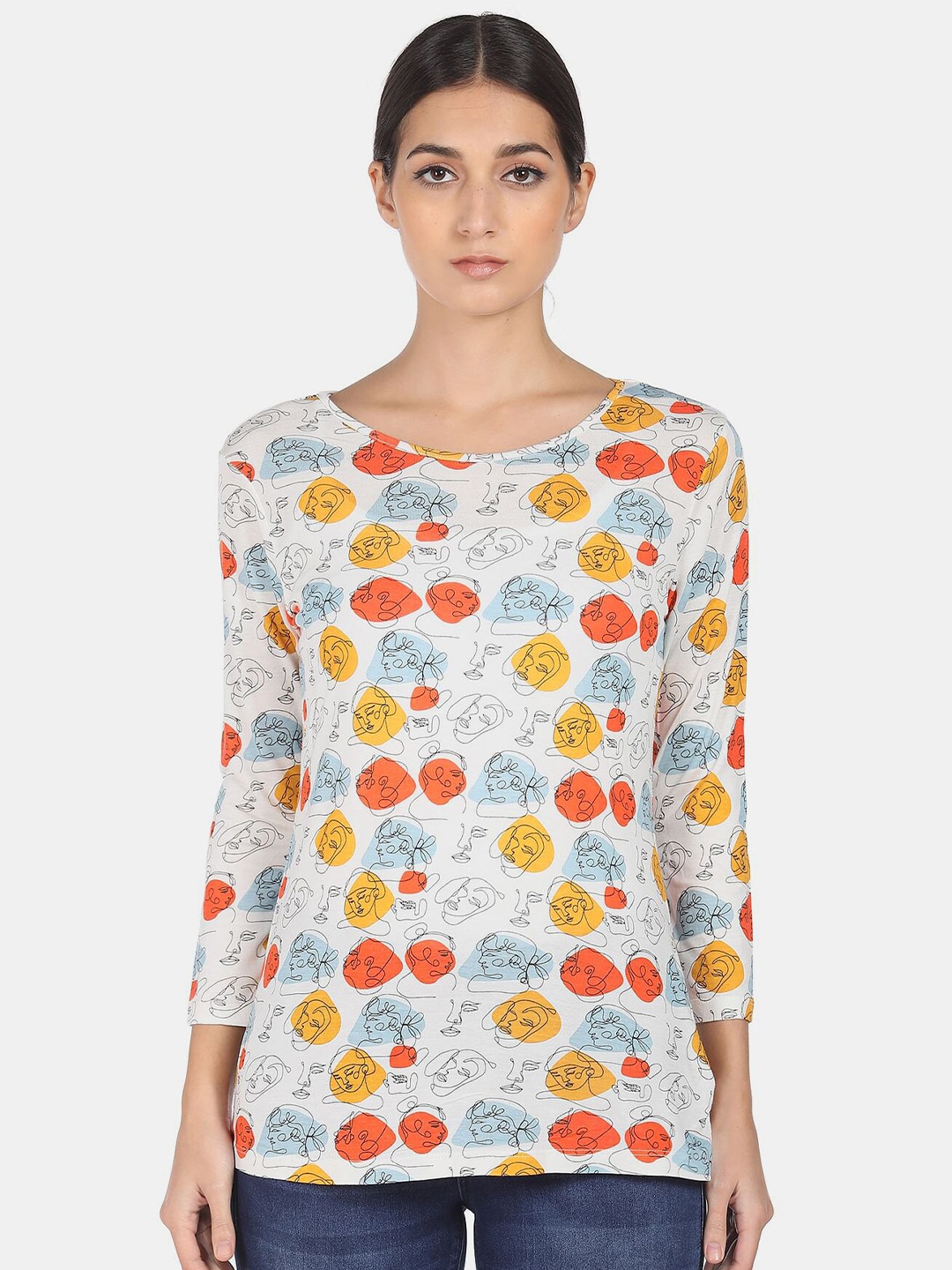 

Cherokee White Geometric Print Top