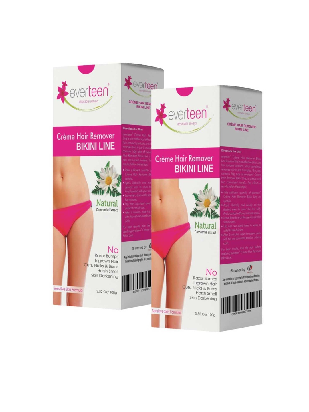 

everteen Set of 2 Natural Bikini Line Hair Remover Creme - 100 g each, Off white