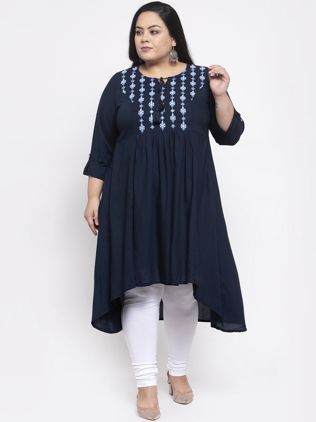 

plusS Women Plus Size Navy Blue Yoke Design Anarkali Kurta