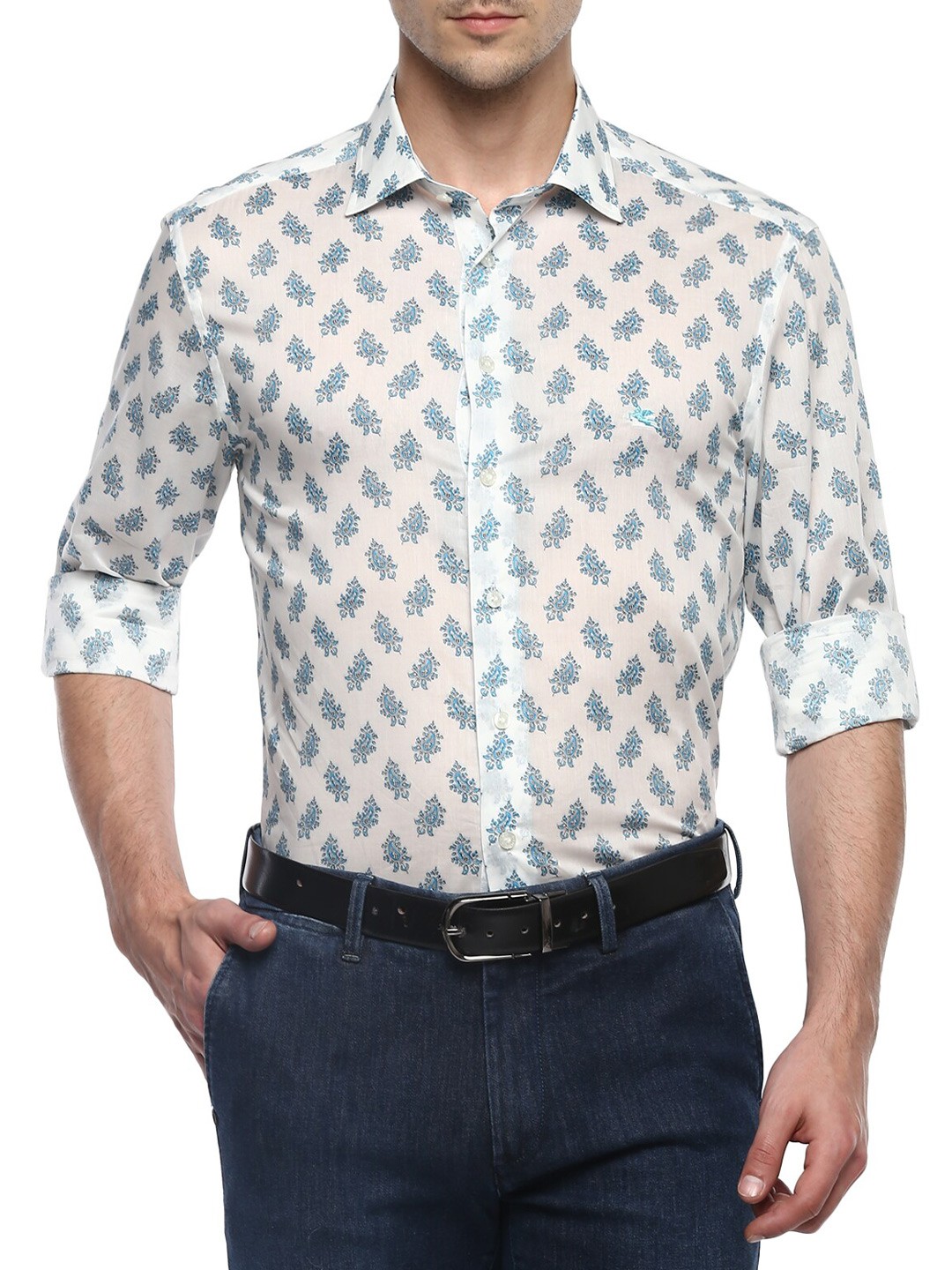 

ETRO Men White & Blue Printed Casual Shirt