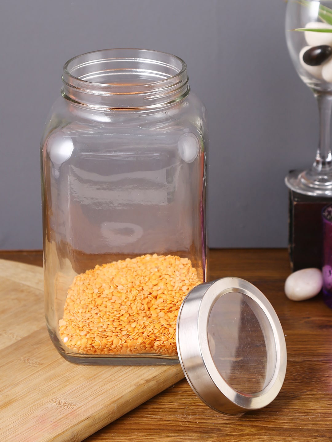 

Storehaus Transparent & Steel-Toned Solid Glass Jar - 2700 ml