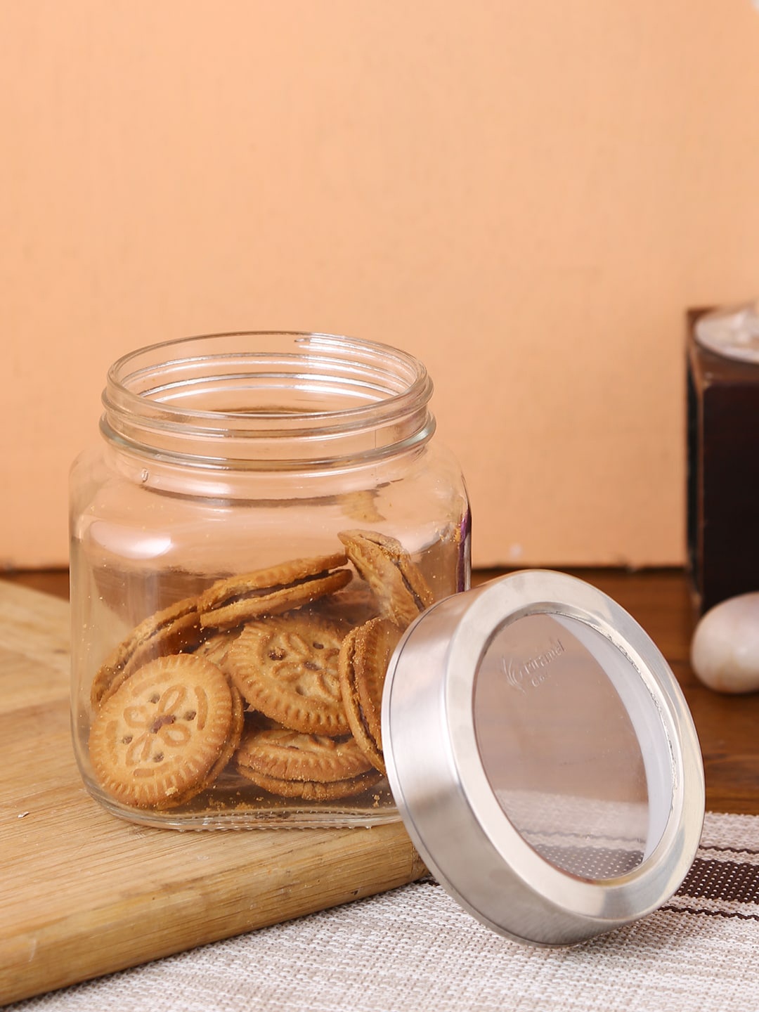 

Storehaus Set of 2 Transparent & Silver Toned Square Glass Jar
