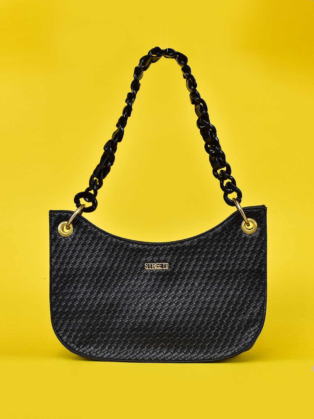 

STREET 9 Black Textured PU Structured Hobo Bag with Quilted